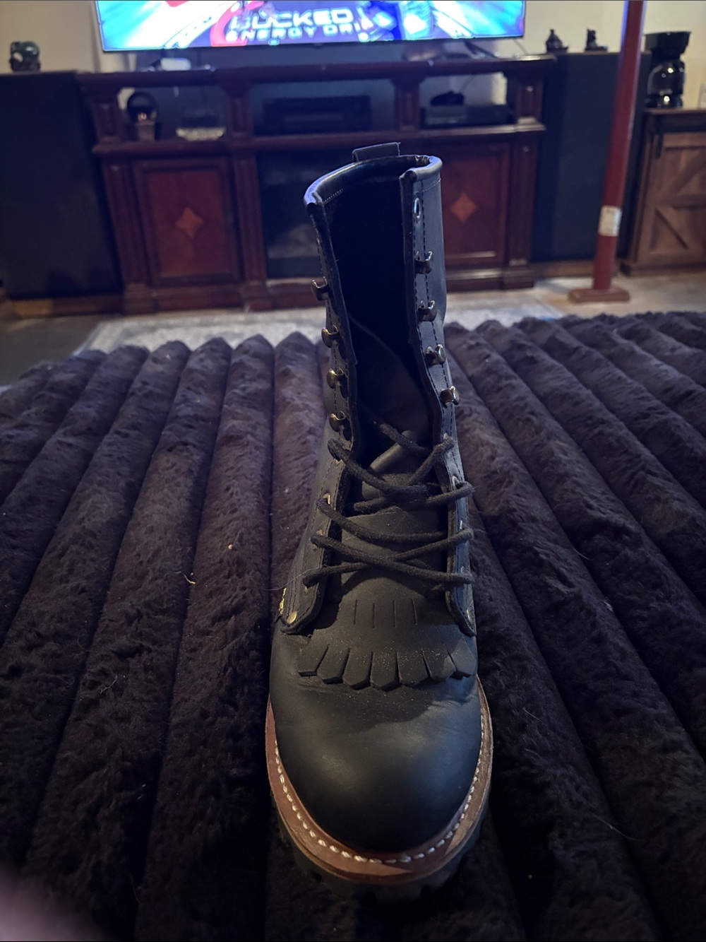 Men's Black Lace-Up Kiltie Work Boot